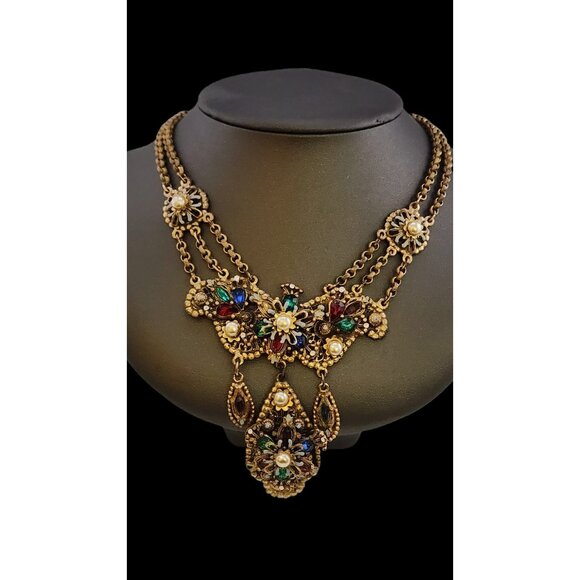 Vintage Thief of Bagdad Spectacular Enameled Brass and Stone Necklace (A5889)